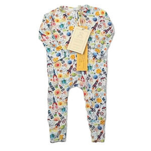 Little Snuggles Boys White Rockets 1-piece footed Pajamas size: Newborn